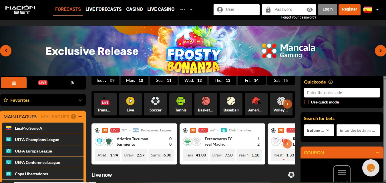 Screenshot of NacionBet's homepage