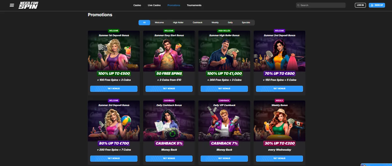 Screenshot of Need For Spin's welcome bonus offer