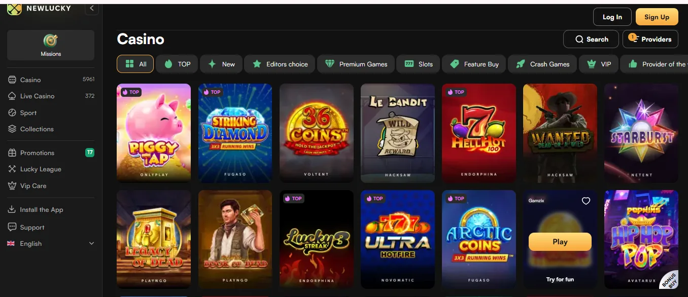 Screenshot of NewLucky Casino's games lobby
