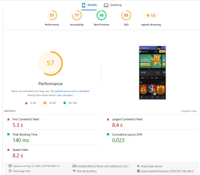 Screenshot of NewLucky Casino's mobile site