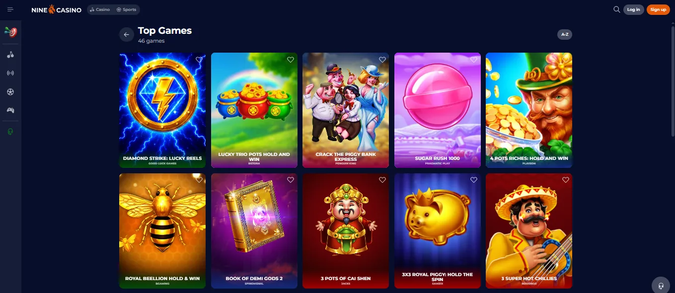 Screenshot of NineCasino's games lobby
