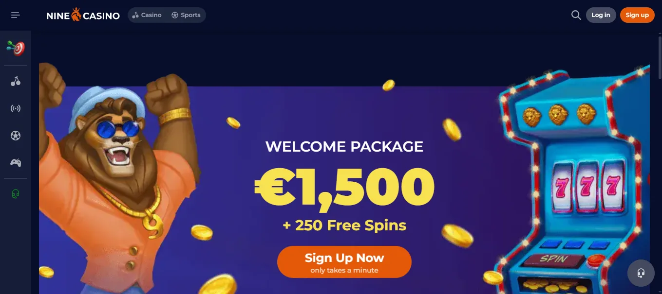 Screenshot of NineCasino's homepage