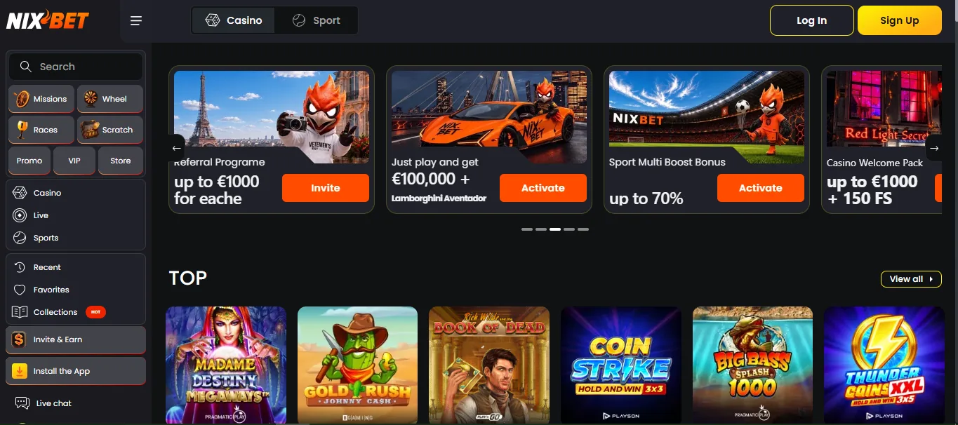 Screenshot of Nix Bet's welcome bonus offer