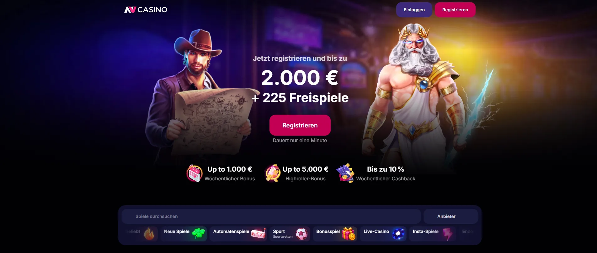 Screenshot of NV Casino's welcome bonus offer