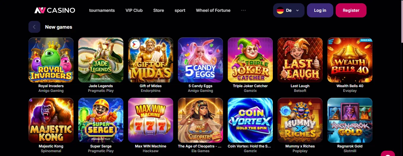 Screenshot of NV Casino's games lobby
