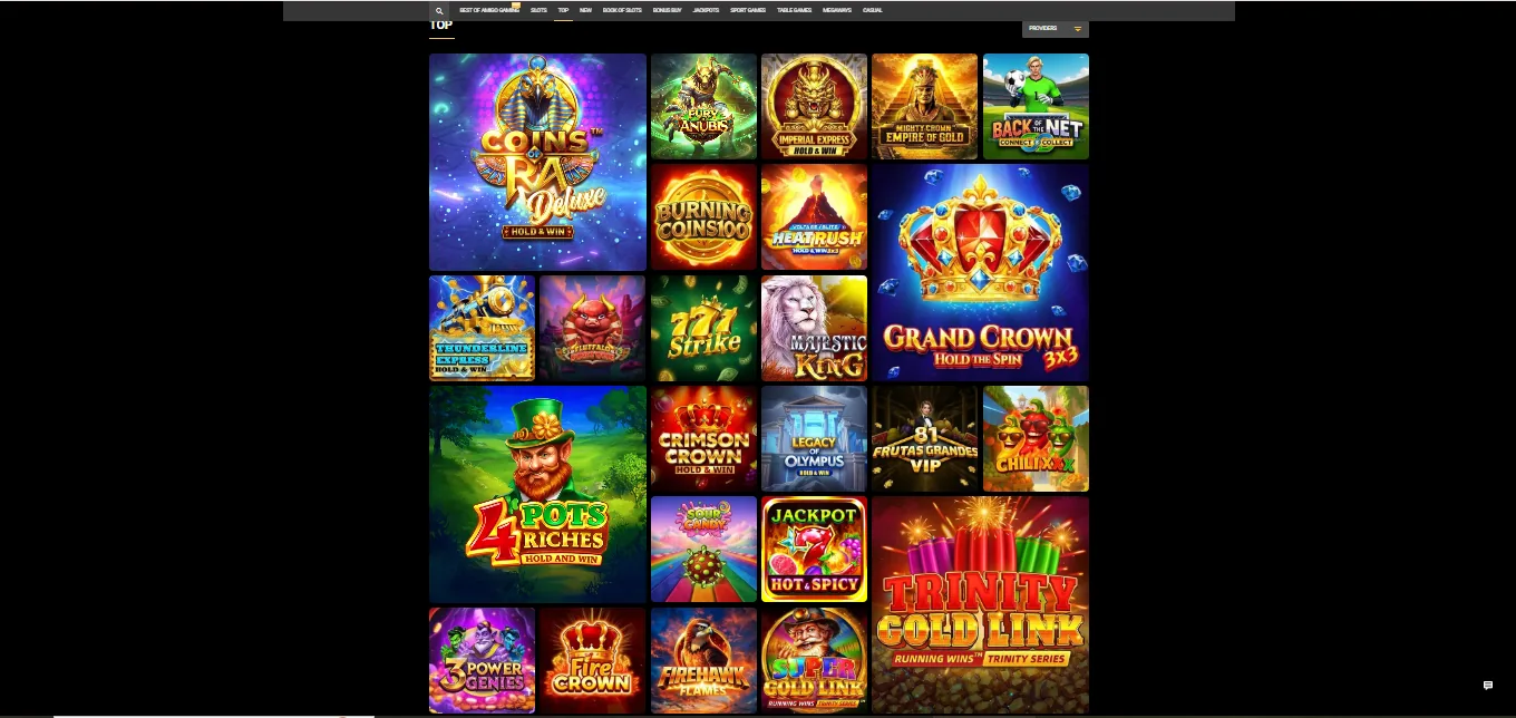 Screenshot of OlympusBet's games lobby