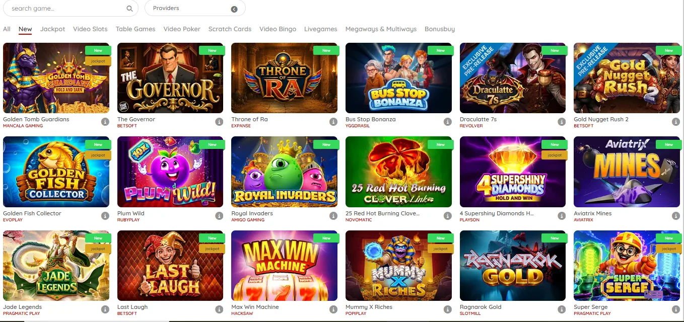 Screenshot of Ovitoonscasino's games lobby