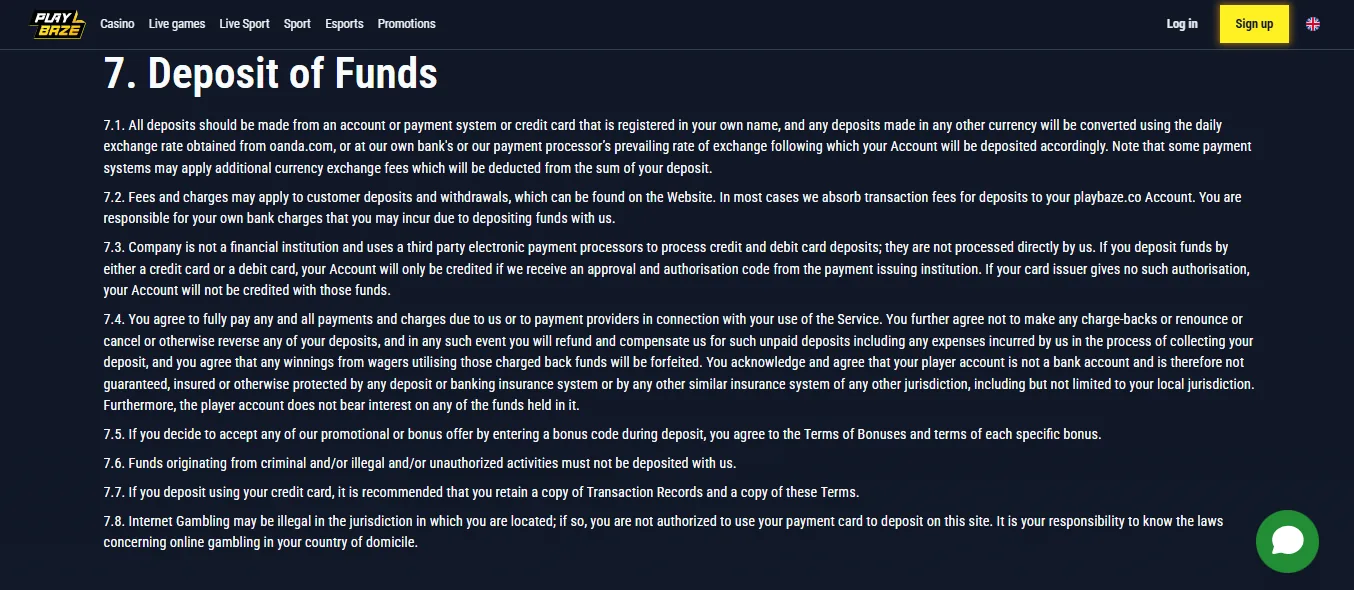 Screenshot of PlayBaze's cashier and payment methods