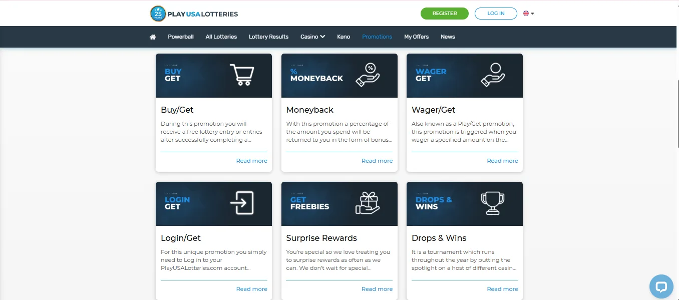 Screenshot of PLAYUSALOTTERIES's welcome bonus offer