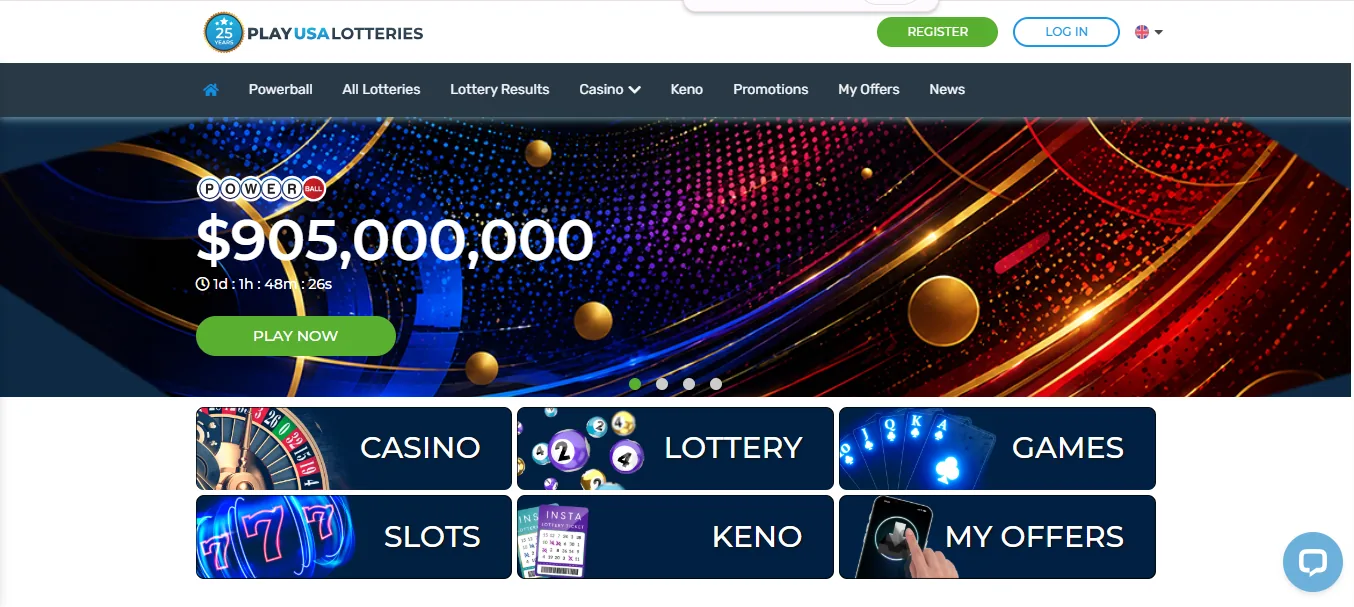 Screenshot of PLAYUSALOTTERIES's homepage