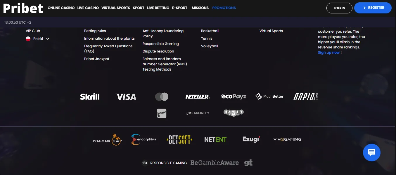 Screenshot of PriBet's cashier and payment methods