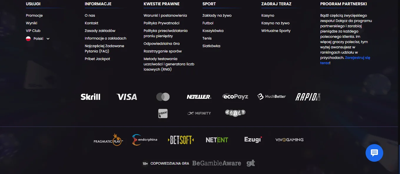 Screenshot of PriBet's footer licence and regulator details