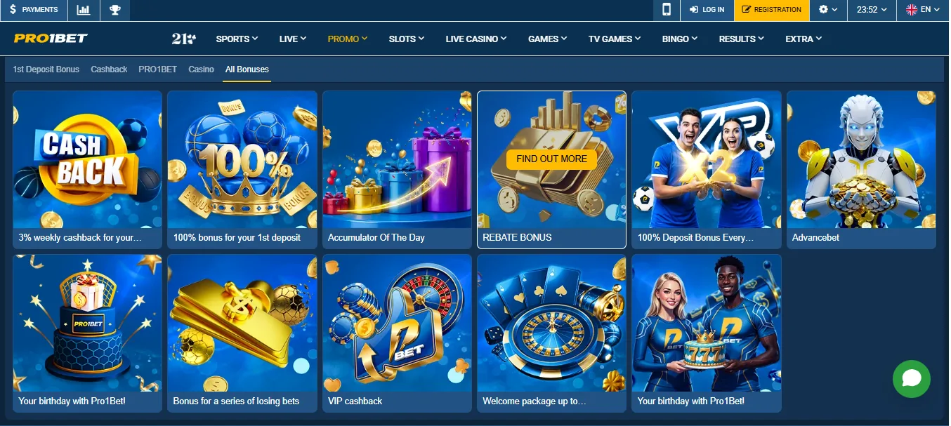 Screenshot of Pro1bet's welcome bonus offer