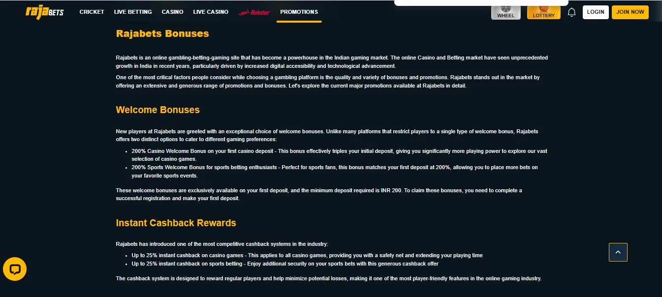 Screenshot of Rajabets's bonus terms and wagering requirements