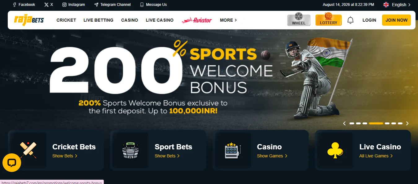 Screenshot of Rajabets's homepage