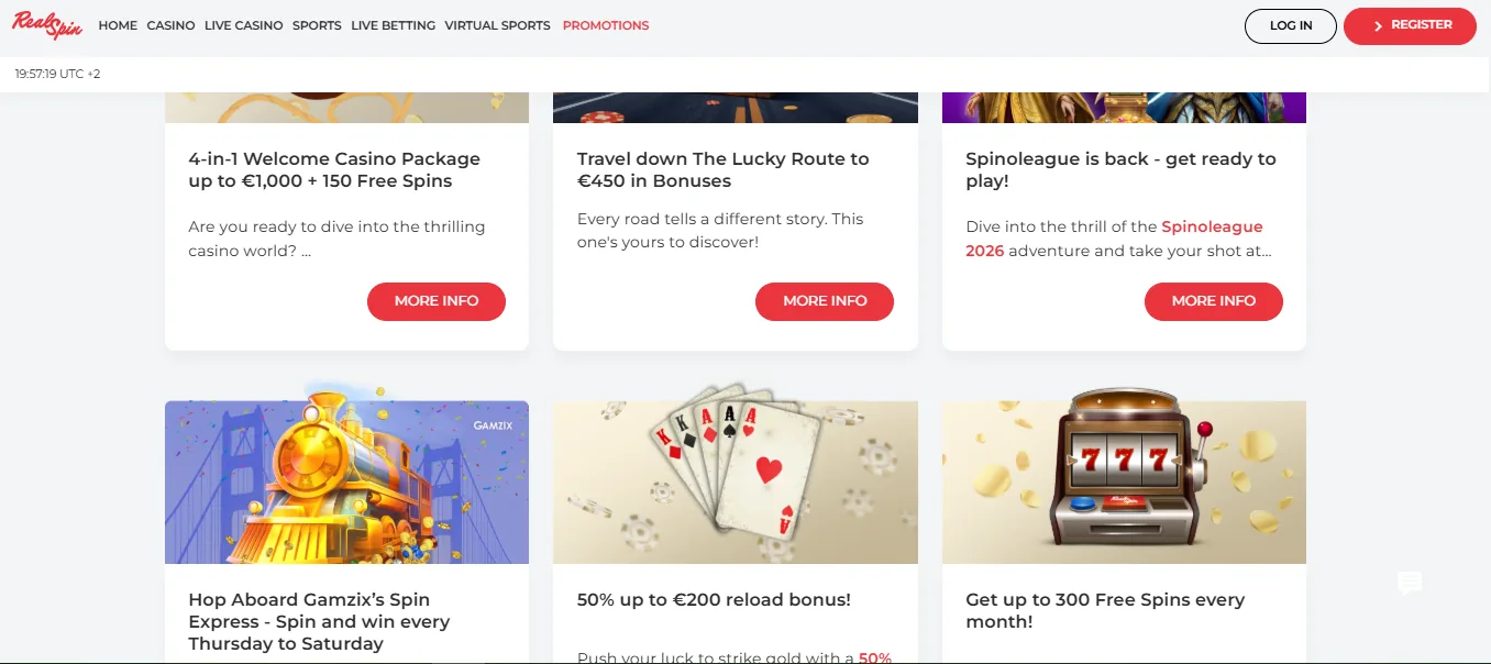 Screenshot of Realspin's welcome bonus offer