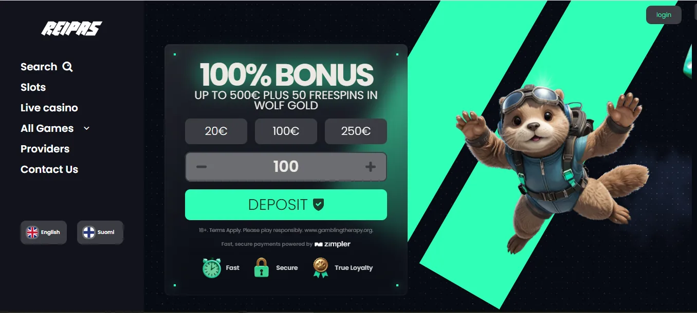 Screenshot of Reipas Casino's homepage