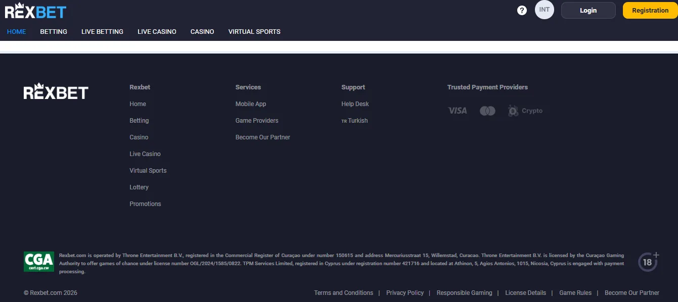Screenshot of Rexbet's cashier and payment methods