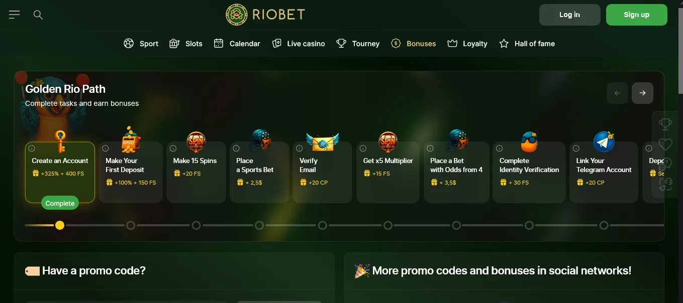 Screenshot of RioBet's welcome bonus offer