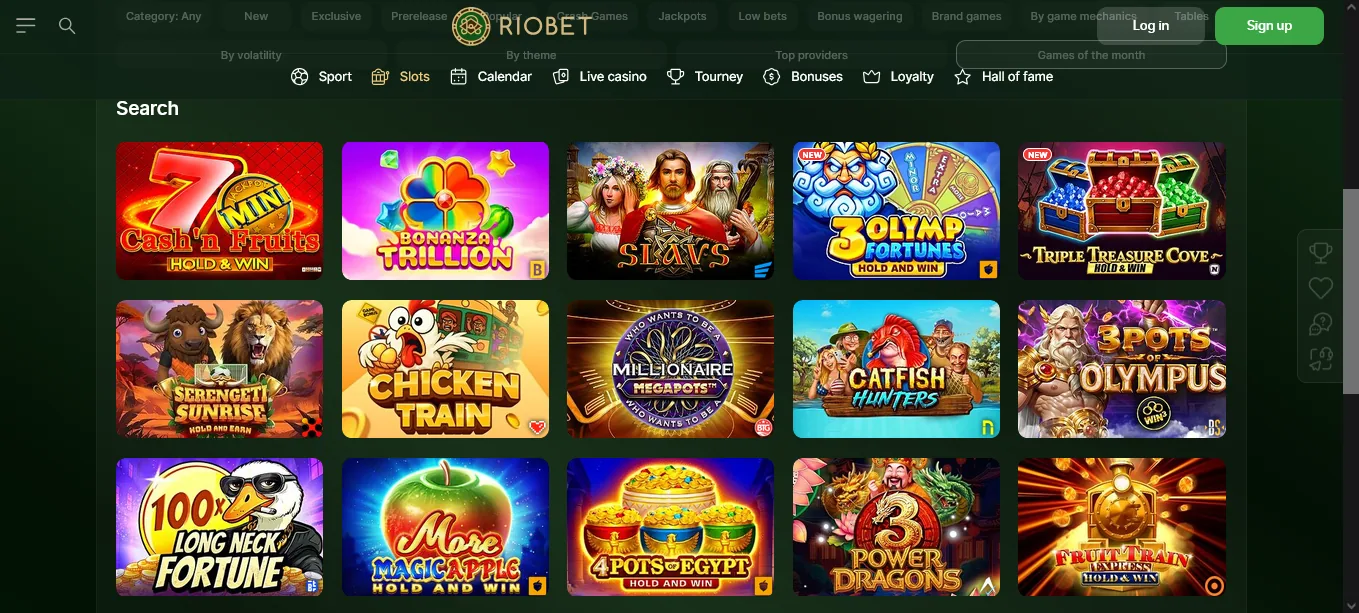 Screenshot of RioBet's games lobby