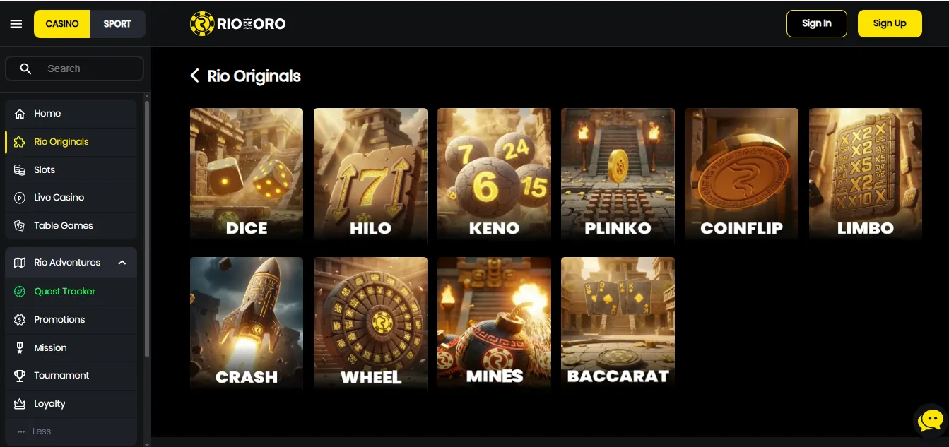 Screenshot of RioDeOro Casino's games lobby