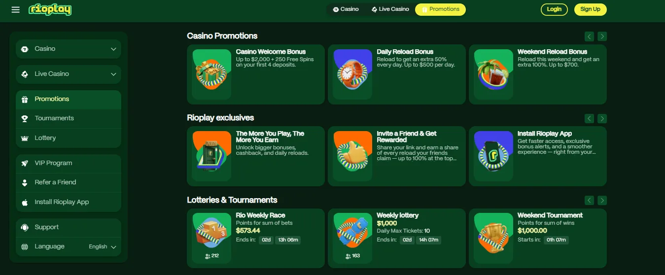 Screenshot of Rioplay Casino's welcome bonus offer