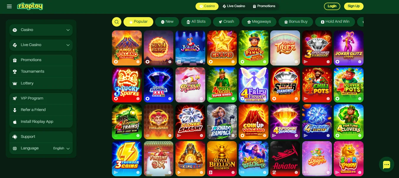Screenshot of Rioplay Casino's games lobby