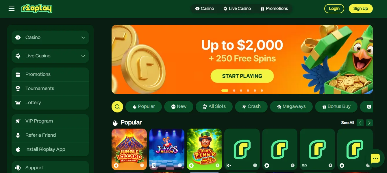 Screenshot of Rioplay Casino's homepage