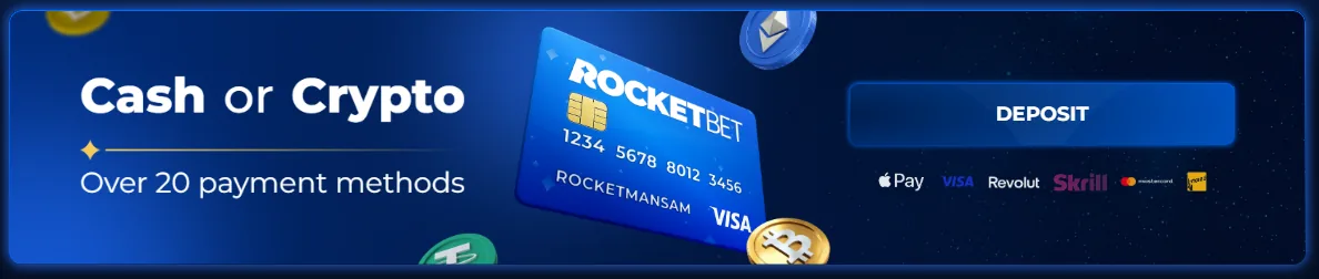 Screenshot of Rocketbet's cashier and payment methods