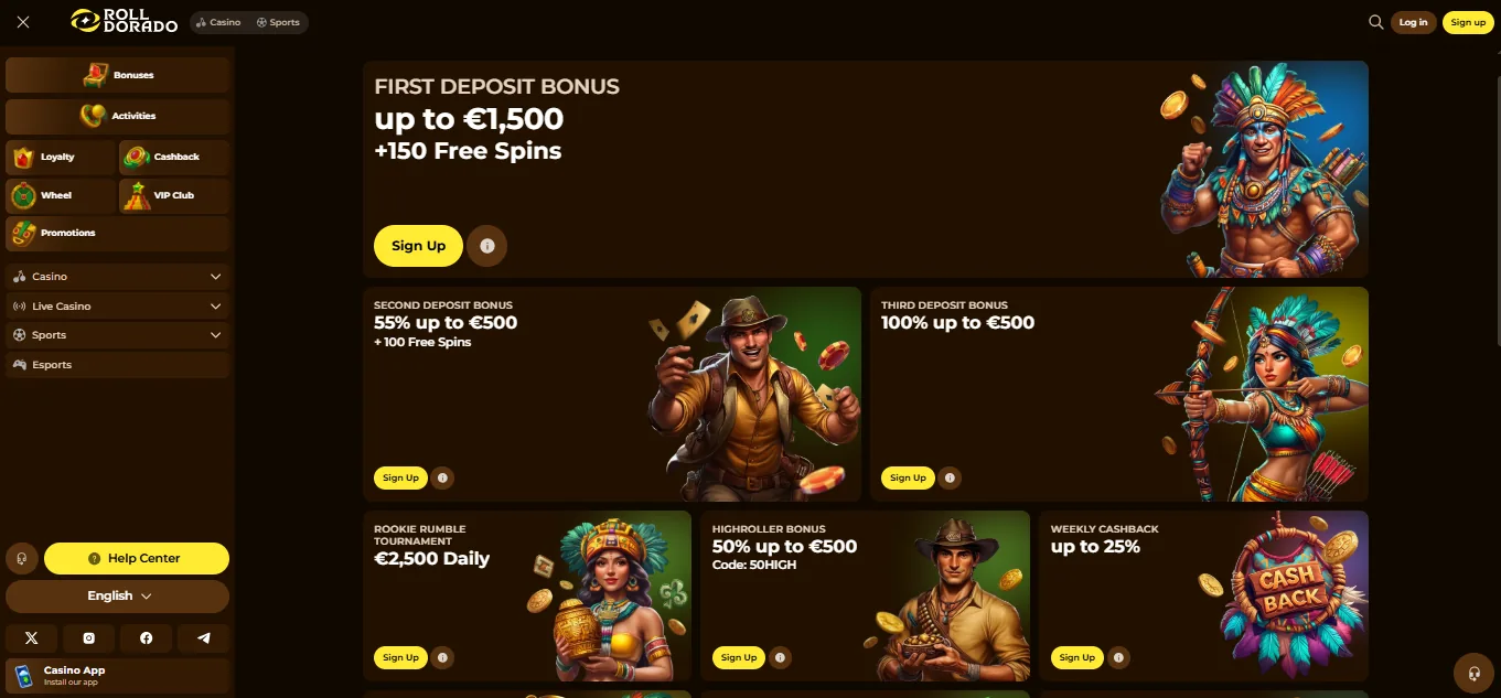 Screenshot of Rolldorado's welcome bonus offer