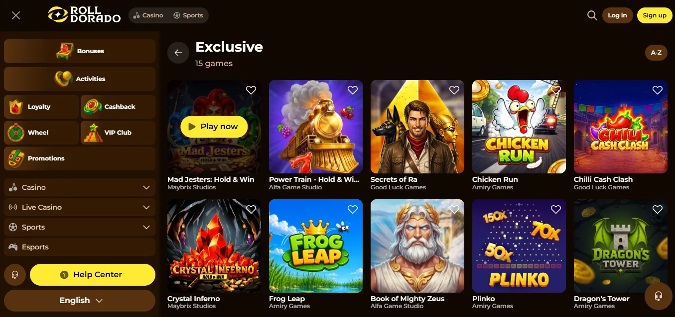 Screenshot of Rolldorado's games lobby