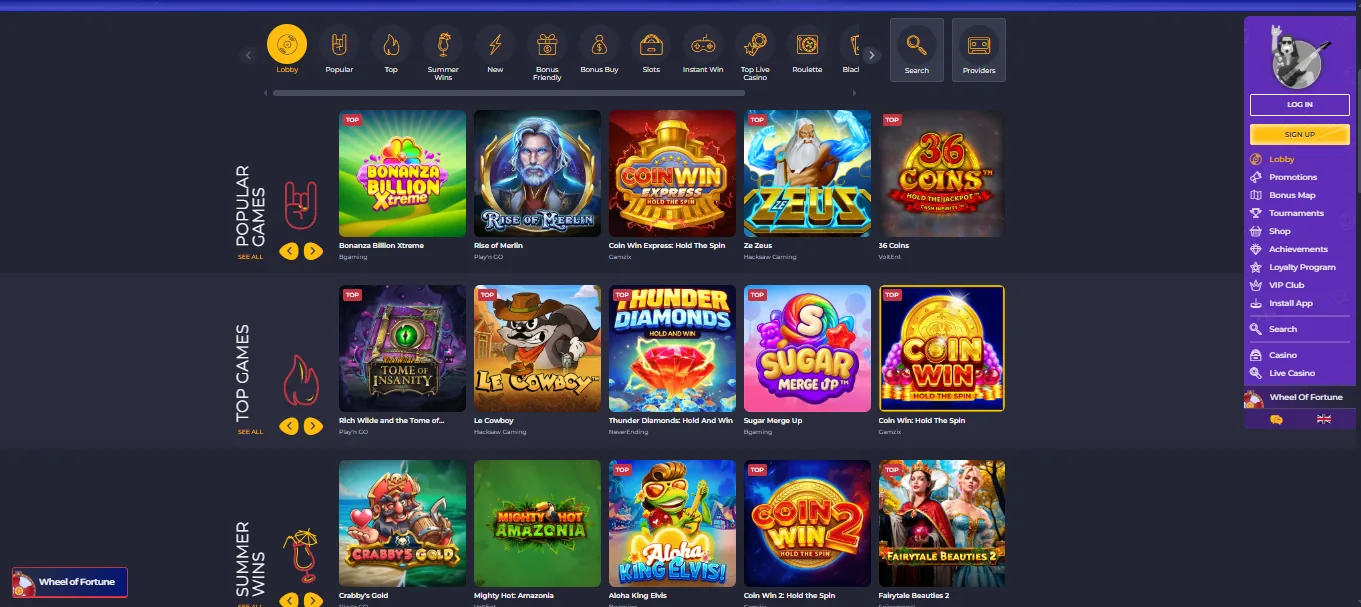 Screenshot of Rolling Slots's games lobby