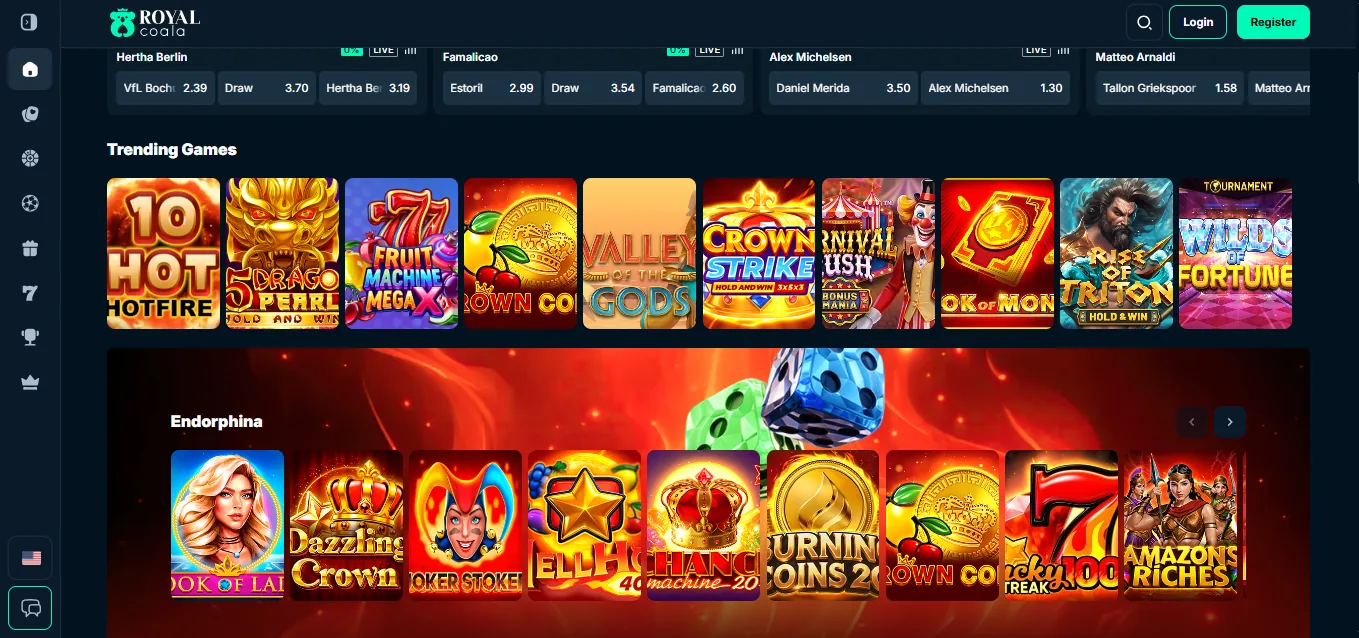 Screenshot of Royal Coala's games lobby
