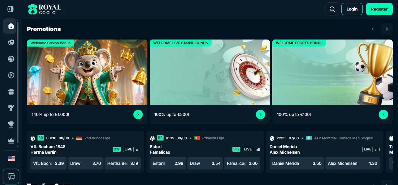 Screenshot of Royal Coala's homepage