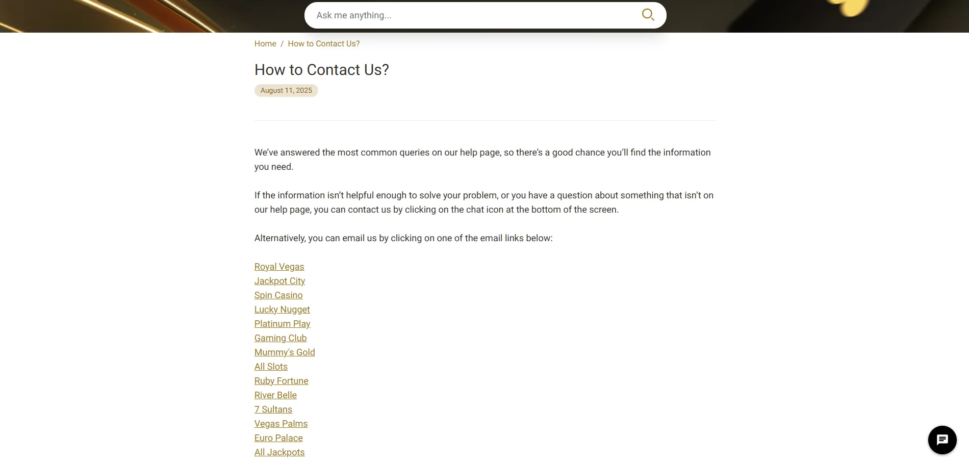 Screenshot of Ruby Fortune's live chat support window
