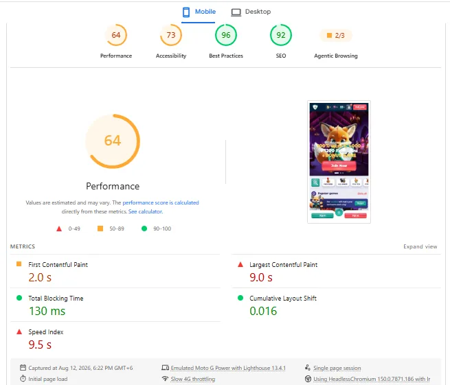 Screenshot of SafeCasino's mobile site