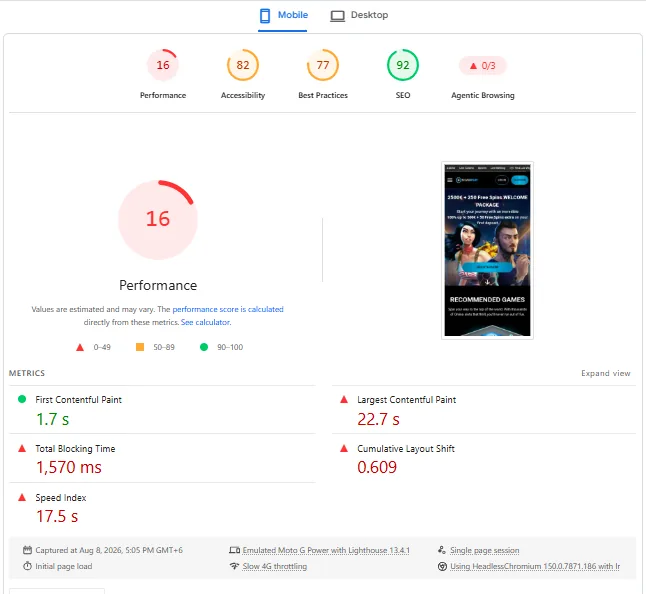 Screenshot of Silver Play's mobile site