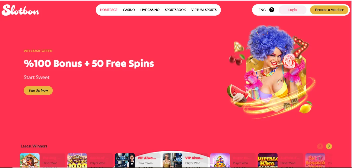 Screenshot of Slotbon's homepage