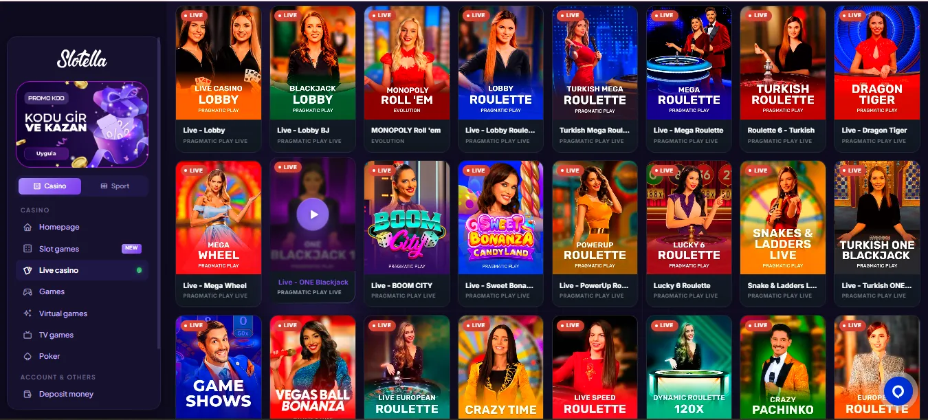 Screenshot of Slotella Casino's games lobby