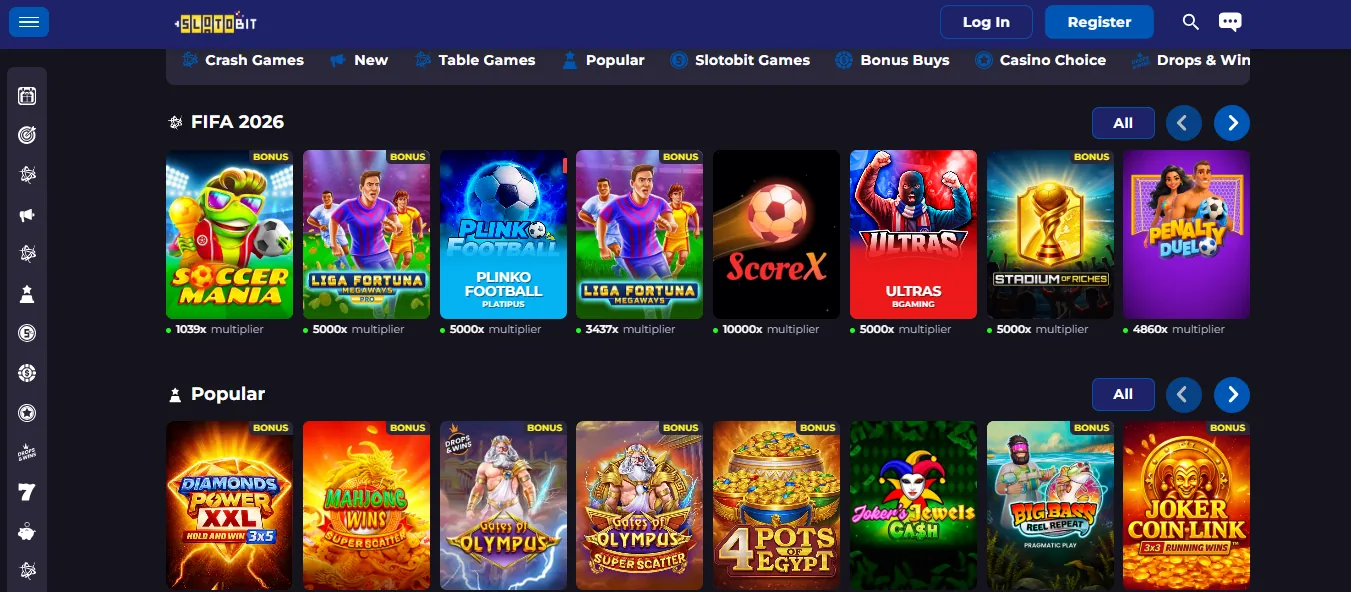 Screenshot of SolotoBit Casino's games lobby