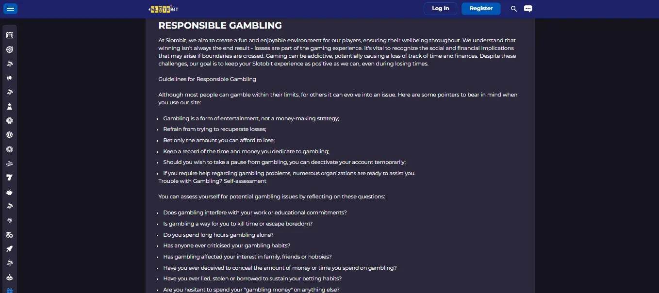 Screenshot of SolotoBit Casino's responsible-gambling tools