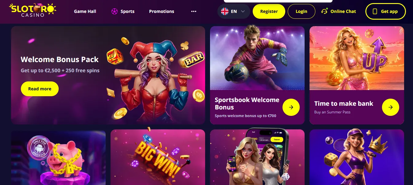 Screenshot of Slotoro's welcome bonus offer
