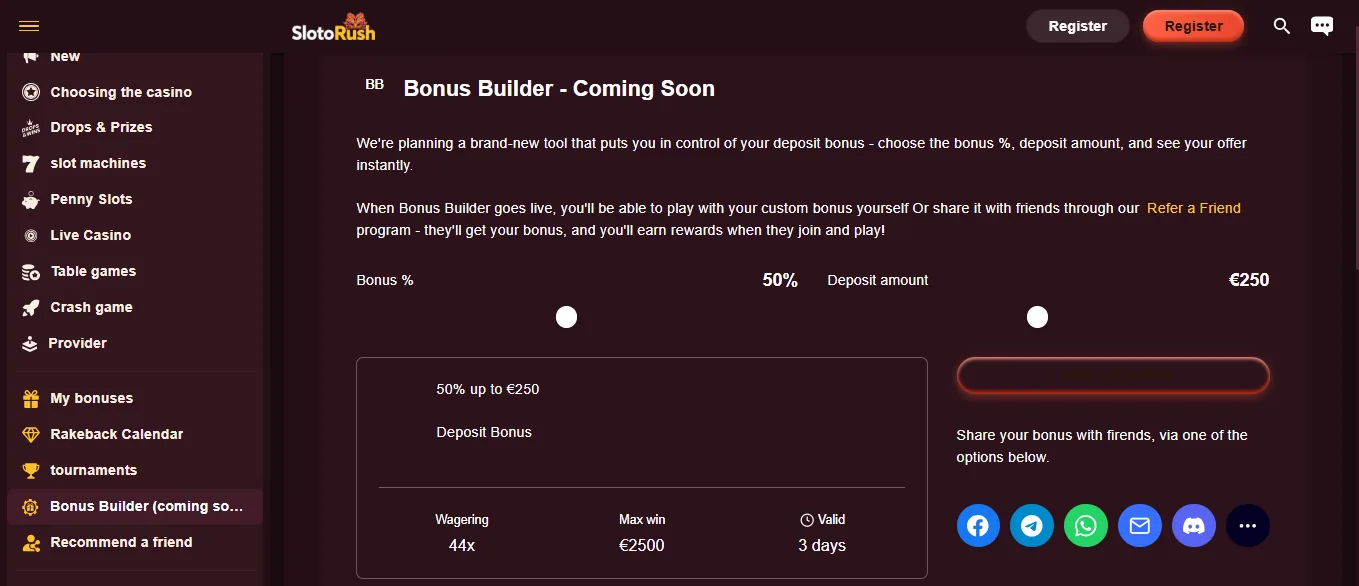 Screenshot of SlotoRush's welcome bonus offer