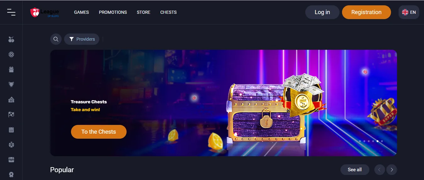Screenshot of League of Slots's homepage