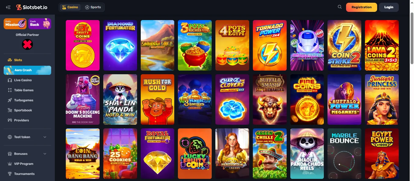 Screenshot of SlotsBet's games lobby