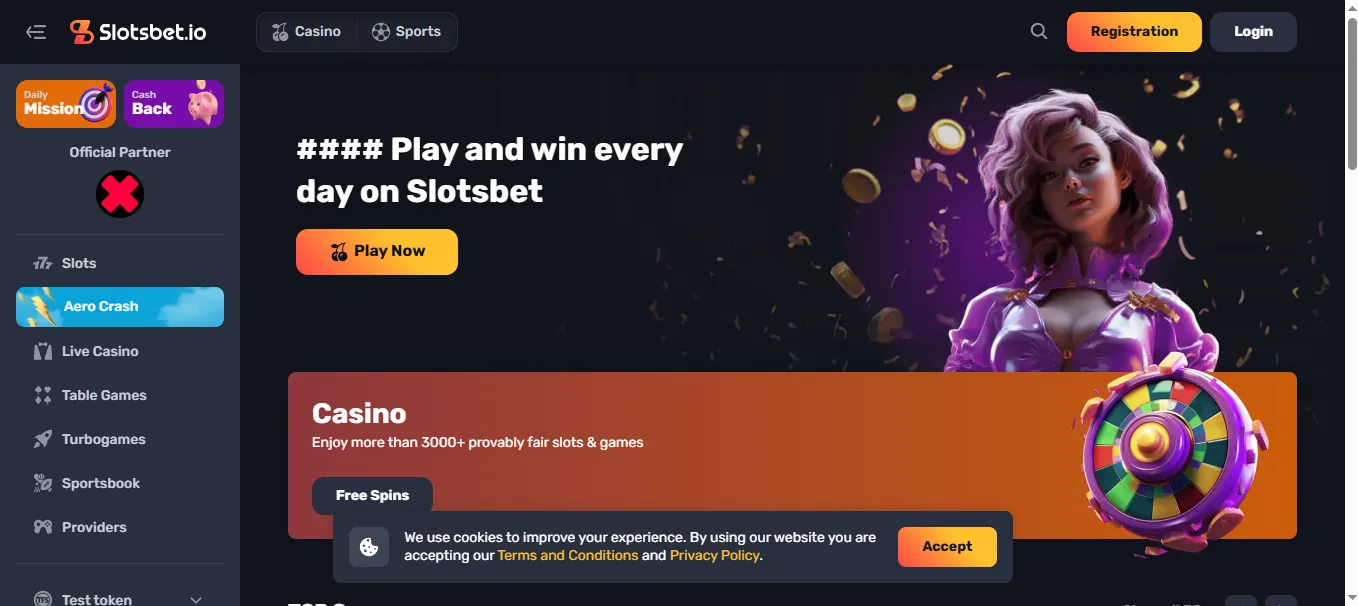 Screenshot of SlotsBet's homepage