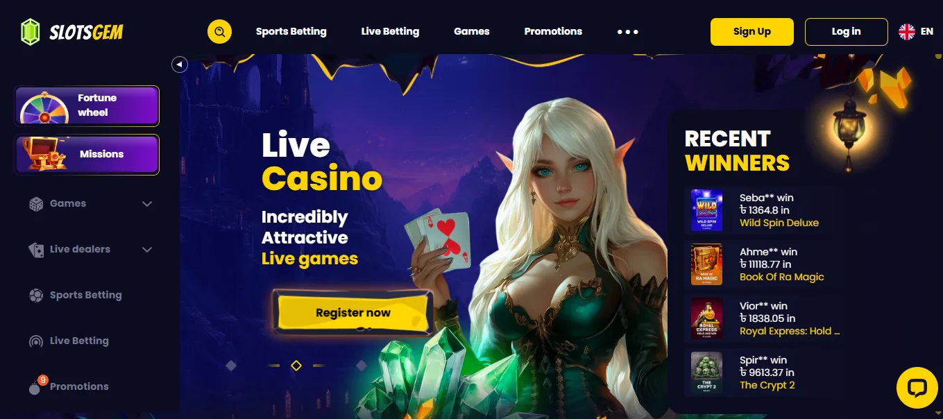 Screenshot of SlotsGem's homepage