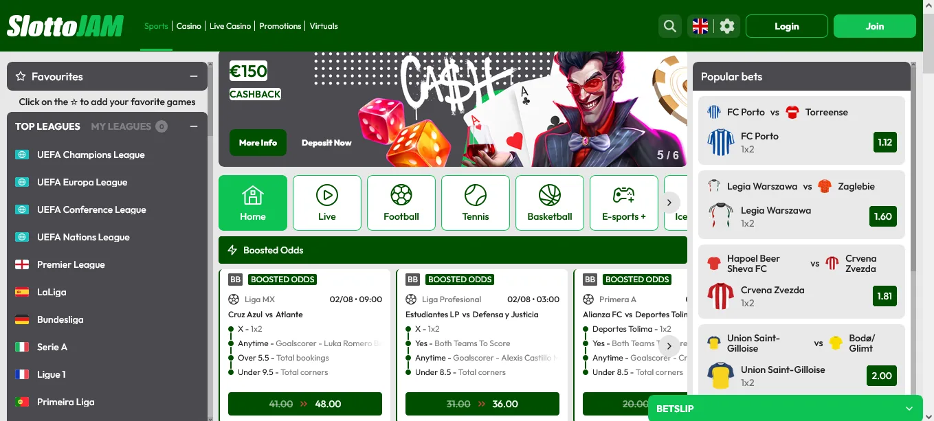 Screenshot of SlottoJAM's homepage