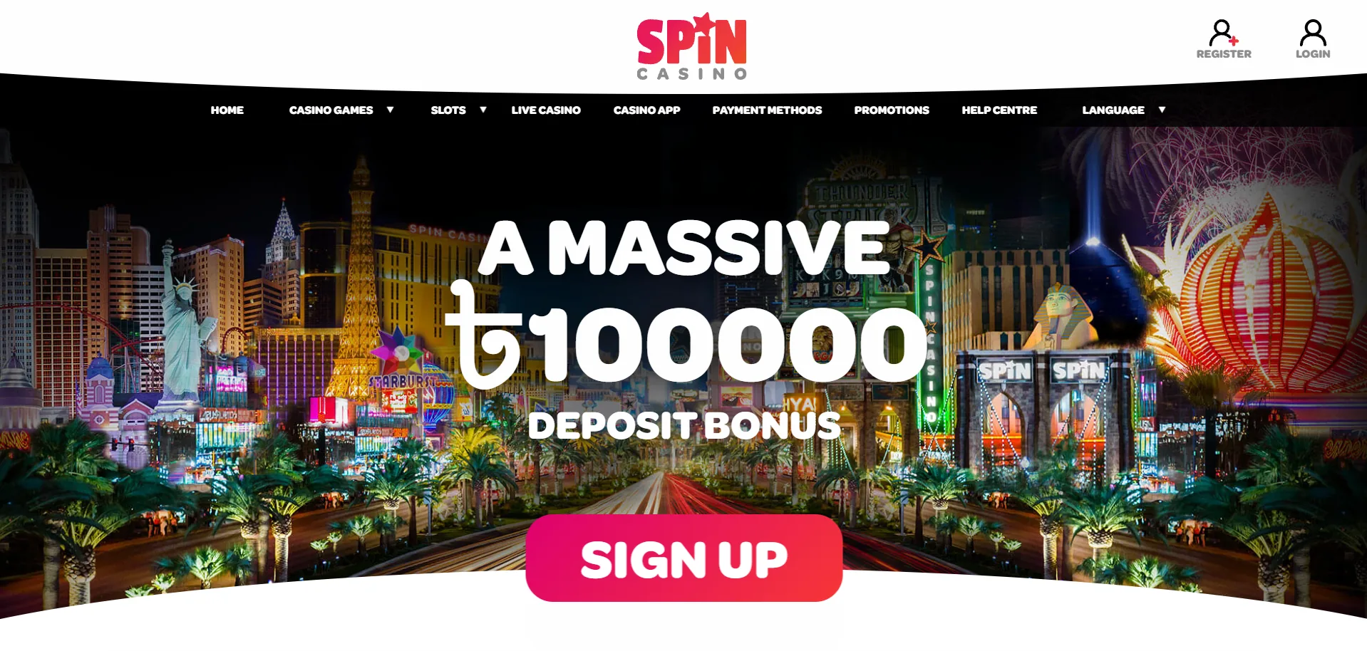 Screenshot of Spin Casino's welcome bonus offer