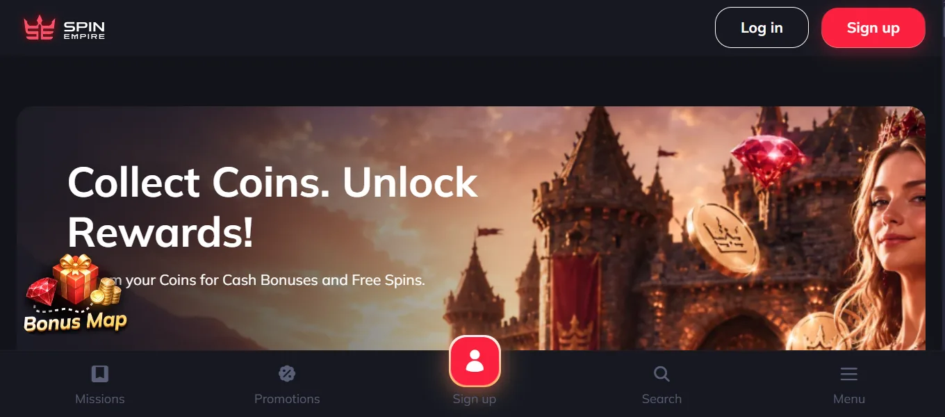 Screenshot of SpinEmpire's homepage